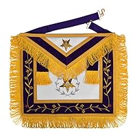 Worthy Patron OES Apron - Purple Velvet With Square & Compass G With Silver Wreath Hand Embroidery Bullion