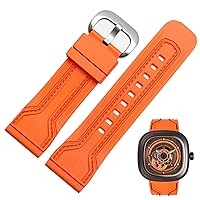 Silicone Watch Band 28mm Watchbands for Seven on Friday Strap Silicone Rubber Watch Accessories Waterproof Wrist Band Bracelet Belt (Color : Orange-SilveryBuckle, Size : 28mm)