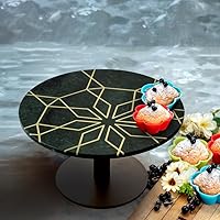 Orvi Home Green Marble Cake Stand with Geometria Brass Inlay 25X25X12.5 cm