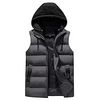 Padded Cotton Vest For Men Winter Hooded Coat Sleeveless Jacket Thick Warm Jackets Outerwear Plus Size Puffer Vest