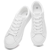 Eydram Women's Synthetic Leather White Tennis Shoes,Lace up White Sneakers,Low Top Fashion Sneakers