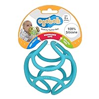 OgoBolli Teether Ring Tactile Sensory Ball Toy for Babies & Toddlers - Stretchy, Squishy, Soft, Non-Toxic Silicone - Boys and Girls Age 6+ Months - Blue