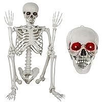Halloween Full Body Skeleton - 5.4ft/165cm Sound Activated Plastic Human Skeleton Bones with Movable Joints and LED Glowing Eyes for Spooky Scene Party Favors Décor