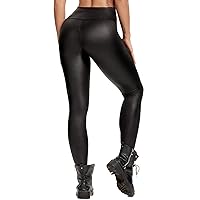 FITTOO Women's Faux Leather Pants High Waisted Pu Leggings Stretchy Black Tights