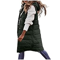 Womens Long Puffer Vest with Hood Sleeveless Quilted Down Jackets Plus Size Zip Up Padded Outerwear Vests with Pockets Parka