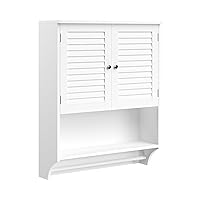 Wall-Mounted Bathroom Organizer-Medicine Cabinet or Over-The-Toilet Storage with Stylish Shutter Doors and Towel Bar, 29.5