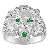 Lion Head Ring Sterling Silver Gorgeous Color Stone Birthstones in Eyes & Mouth #1 in Mens Jewelry Men's Ring Amazing Conversation Starter Sizes 6,7,8,9,10,11,12,13