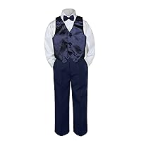 4pc Baby Toddler Kid Boys Navy Vest Navy Blue Pants Bow Tie Suits Set (3T)