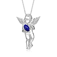 Rylos 14K White Gold Guardian Angel Necklace with 6X4MM Gemstone & Diamonds on 18