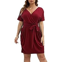 Nemidor Womens Plus Size Wrap Dress Cotton Fitted Ruched Cocktail Party Short Dress NEM294