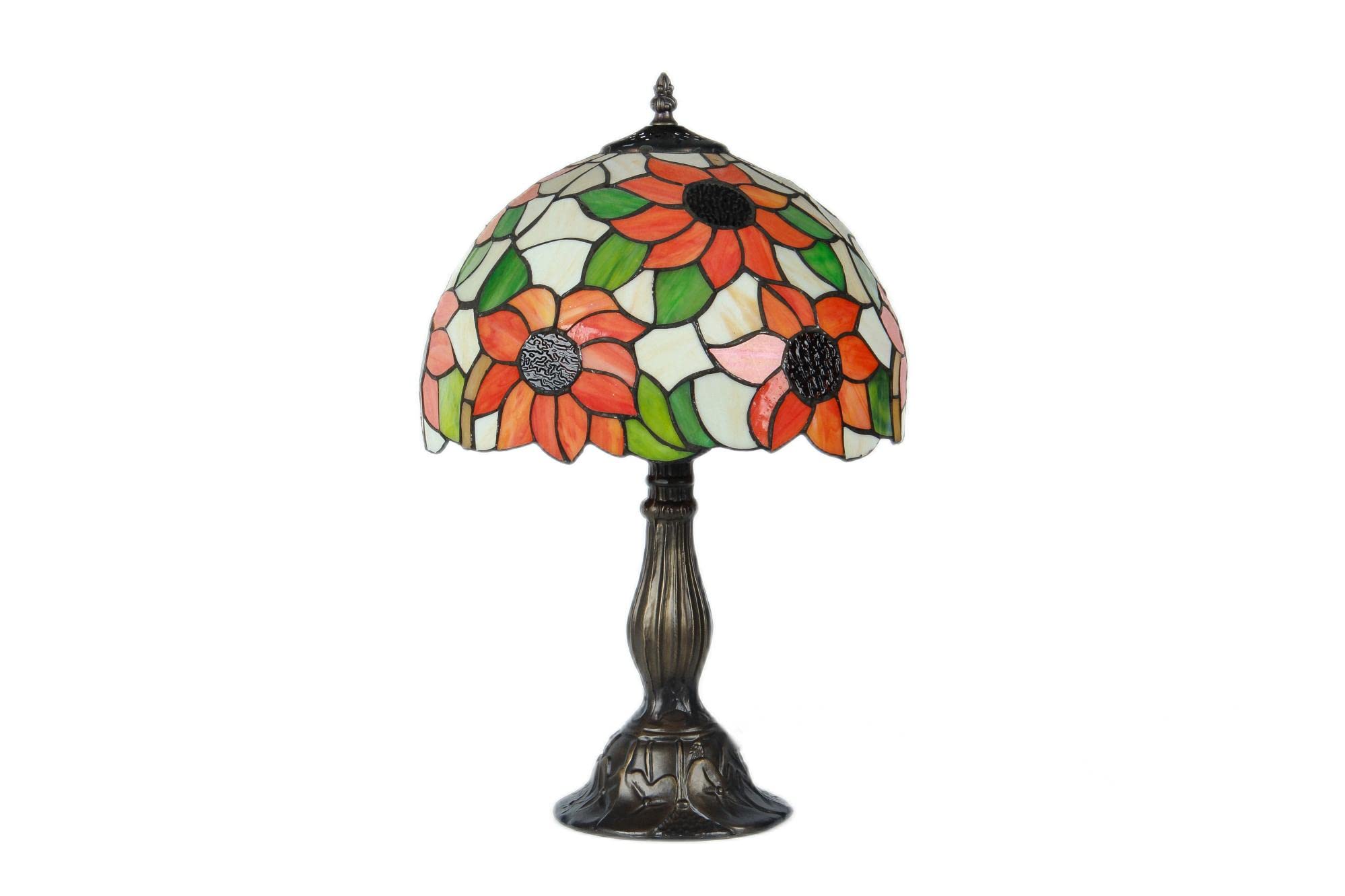 Mural Times Lighting Tiffany Lamp W12H18 Inch Sunflower Handmade Stained Glass Lampshade with Antique Brass Finish Metal Lamp Base Table Lamp for K...
