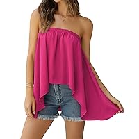 dowerme Women Summer Casual Strapless Tube Tops 2024 Sexy Backless High Low Tanks Shirts Flowy Loose Tunics Beach Blouse