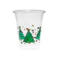 Party Essentials 20 Count Soft Plastic Printed Party Cups, 16-Ounce, Christmas Trees, Green, (SD162024)