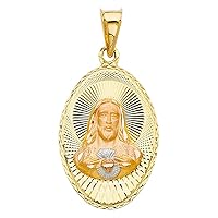 14k Tri-tone Gold Diamond-cut Sacred Heart Jesus Pendant
