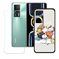 Case for Redmi K60E + Tempered Glass Screen Protector, Slim Black Shock-Absorption Soft TPU Bumper Protective Phone Case Cover for Redmi K60E (6,67