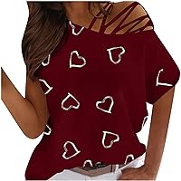 Women T Shirts Tops Tee for Women V Neck Lace Heart Lover Graphic Loose Fit Long Summer Fall Shirts 2024 Trendy Y2K