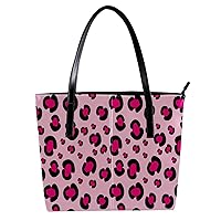 Leather Handbag for Women Large Capacity Top Handle Satchel Bucket Purses Shoulder Bag Girly Pink Rosy Leopard Print