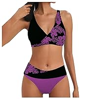 Bikini Sets for Women Tummy Control Two Piece Swimsuits Crisscross Bathing Suits High Waisted Color Block Swimwear