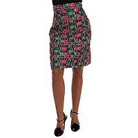 Dolce & Gabbana Pink Green Jacquard Pencil Skirt