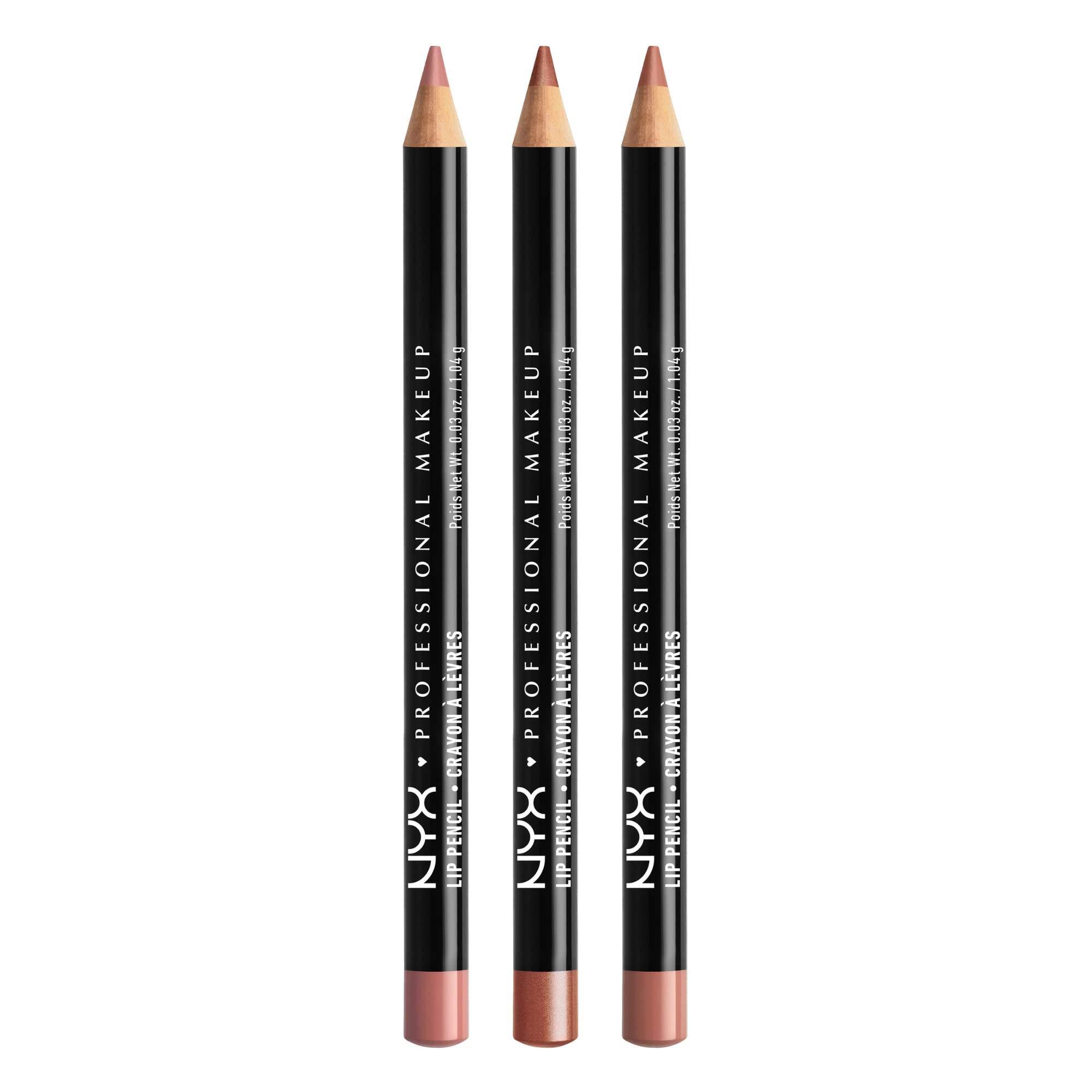NYX PROFESSIONAL MAKEUP Slim Lip Pencil, Long-Lasting Creamy Lip Liner - Pack Of 3 (Peakaboo Neutral, Nude Pink, Ever)