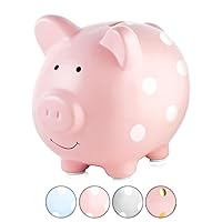 Pearhead Large Ceramic Piggy Bank, Baby Girl Nursery Décor, Money Bank For Kids, Baby Keepsake, Gift For New And Expecting Parents, Pink Polka Dots