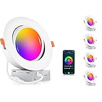 [4 Pack] 6 inch Gimbal Smart WiFi LED Recessed Lights,RGBCW Color Changing,Compatible with Alexa and Google Home Assistant,No Hub Required,15W 2700K-6500K, IC Rated