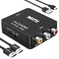 RCA to HDMI Converter, RCA to HDMI Adapter, 1080P Mini RCA Composite CVBS AV to HDMI Video Audio Converter Adapter Support PAL/NTSC for N64 Wii PS2 PS3 Xbox VHS - with HDMI Cable