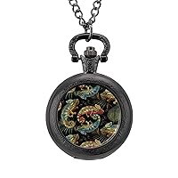 Color Chameleons Fashion Quartz Pocket Watch White Dial Arabic Numerals Scale Watch with Chain for Unisex