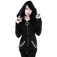 tuduoms Black Punk Gothic Hoodie Women Long Sleeve Zip Up Hoodie Moon Jacket Top Long Sweatshirts Plus Size Y2k Goth Clothing