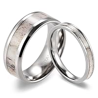 Titanium Ring Set with Deer Antler Inlay