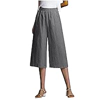 Pants for Women Fall Summer Linen Loose Fit High Cut Flare Wide Leg Straight Leg Plain Bootcut Leg Pants Women 2024
