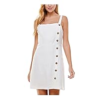Womens White Tie Textured Side Button Sleeveless Square Neck Short A-Line Dress Juniors S