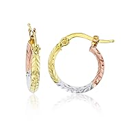 14K Gold Solid Polished Diamond Cut Hoop Earrings for Women | 2mm Thick | Italian Gold Hoops | Diamond Cut Hoop Earrings | Secure Click-Top | Shiny Polished Earrings, 10mm-45mm