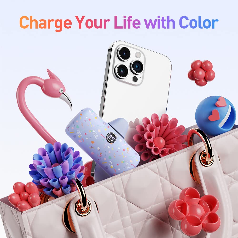 iWALK LinkPod Pattern Small Portable Charger 4800mAh, Colorful Mini Power Bank PD Fast Charging Cute Battery Pack with LED Display Compatible with iPhone 14/14 Pro Max/13/12/11 Series/X/8/7/6