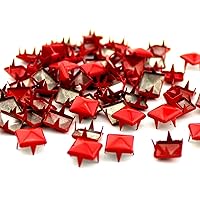 100pcs 9mm Four-Jaw Square Pyramid Rivets Studs, Punk Metal Spots Spikes DIY Leathercraft for Clothing Shoes Bags, Red
