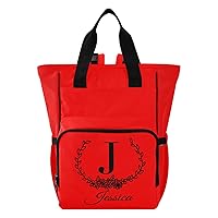 Red Custom Diaper Bag Backpack Personalized Letter Name Large Baby Bag for Boys Girls Toddler Multifunction Travel Back Pack for Maternity Mom Dad with Stroller Straps