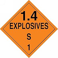 Accuform MPL133VP1 Plastic Hazard Class 1/Division 4S DOT Placard, 1.4 Explosives S 1