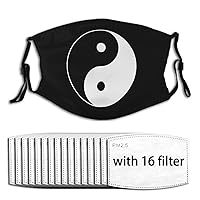 Tai Chi Yin Yang Face Mask with 16 Replaceable Air Filters Reusable Washable Adjustable Black Disposable Bandana Cloth Scarf Adults Women Men Neck Gaiters Design