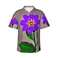 Purple Flower Men's Casual Button-Down Hawaiian Shirts â€“ Funky Tropical Summer Outfits â€“ Retro Printed Beach Wear for Men