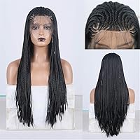 Synthetic Front Wigs Dark Brown Woven Frame Braid Front Wig Long High Temperature Resistant Fiber Hair Synthetic Front Wig Female,B,24 inches