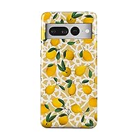 BURGA Phone Case Compatible with Google Pixel 7 PRO - Hybrid 2-Layer Hard Shell + Silicone Protective Case -Lemon Pattern Vintage Fruits Citrus Tropical Yellow - Scratch-Resistant Shockproof Cover