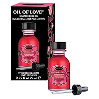 KAMA SUTRA Oil of Love Strawberry Dreams - .75 fl oz/22 ml - Kissable Warming Body Treat for Foreplay Fun, Water-Based and Non-Staining