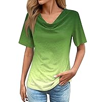 Women's Short Sleeve Tops Casual Basic T Shirts Fashion 2024 Summer Solid Color Loose Fit Tee Blouses