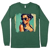 Retro Celebrity Long Sleeve T-Shirt - Poster T-Shirt - Kardashian Long Sleeve Tee Shirt - Heather Forest, L