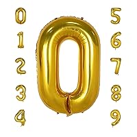 40 Inch Gold Large 0 Number Birthday Balloons,Giant Jumbo Balloons for Party, Golden Birthday Party Decorations Number Balloon for Wedding Anniversary Celebration