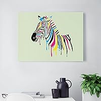Painted Zebra Art Cute Canvas Picture Print Painting Wall Art Framed for Bedroom Office Artwork Decor