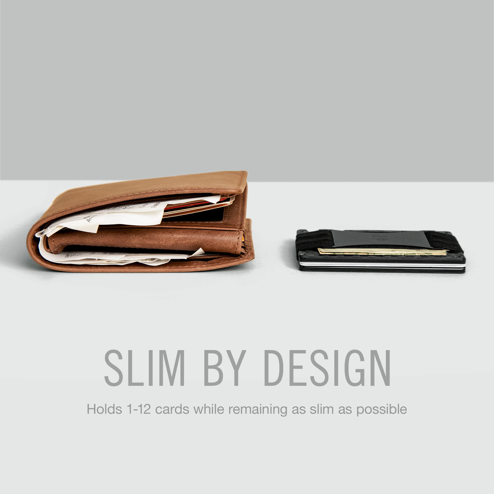 The Ridge Minimalist Slim Wallet For Men - RFID Blocking Front Pocket Credit Card Holder - Aluminum Metal Small Mens Wallets with Cash Strap (Black)
