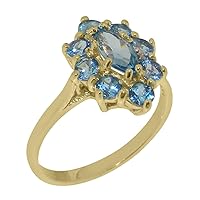 Solid 14k Yellow Gold Natural Blue Topaz Womens Cluster Ring - Sizes 4 to 12 Available