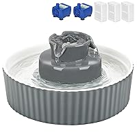 Ceramic Cat Water Fountain, 2.1L/71oz Automatic Pet Water Fountain, 3 Filters and 2 Pumps Included, Cat Fountain Ideal for Cats, Dogs and Multiple Pets (Grey)
