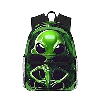 Green Alien Print Backpack For Women Men, Laptop Bookbag,Lightweight Casual Travel Daypack